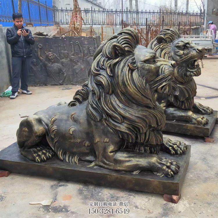 海北大型趴狮雕塑,仿铜动物雕塑,玻璃钢狮子雕塑制作 海北大型趴狮雕塑,仿铜动物雕塑,玻璃钢狮子雕塑制作